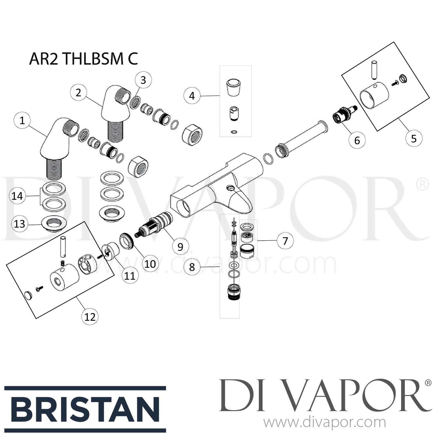 Bristan AR2 THLBSM C Artisan Thermostatic Lever Bath Shower Mixer Spare Parts